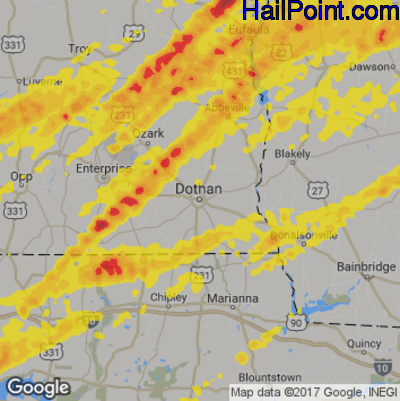 Hail Map for Dothan, AL Region on April 5, 2017 