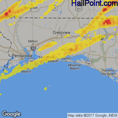 Hail Map for Fort Walton Beach, FL Region on April 5, 2017 