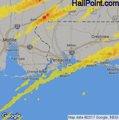 Hail Map for Pensacola, FL Region on April 5, 2017