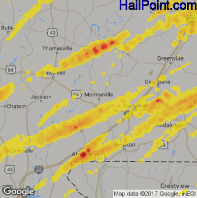Hail Map for Monroeville, AL Region on April 5, 2017 