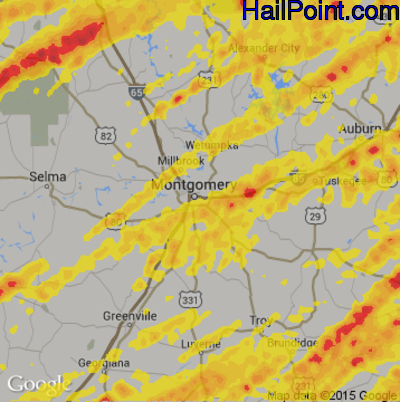 Hail Map for Montgomery, AL Region on April 5, 2017