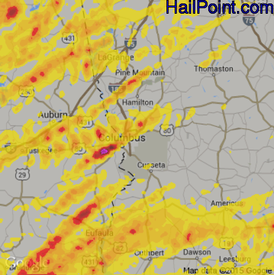 Hail Map for Columbus, GA Region on April 5, 2017
