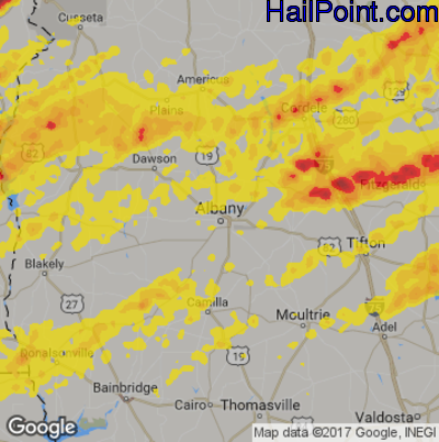 Hail Map for Albany, GA Region on April 5, 2017