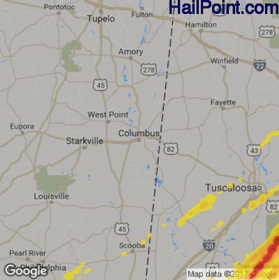 Hail Map for Columbus, MS Region on April 5, 2017 