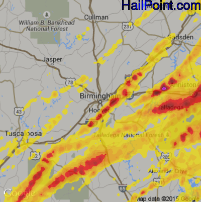 Hail Map for Birmingham, AL Region on April 5, 2017 