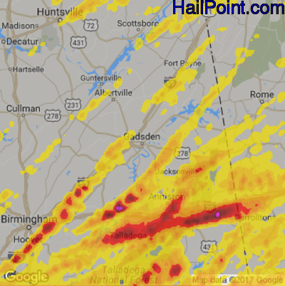 Hail Map for Gadsen, AL Region on April 5, 2017