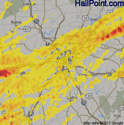 Hail Map for Atlanta, GA Region on April 5, 2017