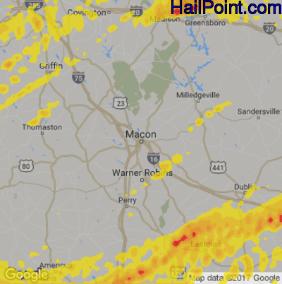 Hail Map for Macon, GA Region on April 5, 2017