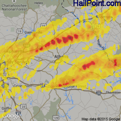 Hail Map for Athens, GA Region on April 5, 2017 
