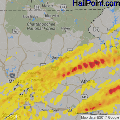 Hail Map for Gainsville, GA Region on April 5, 2017