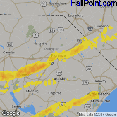 Hail Map for Florence, SC Region on April 5, 2017 