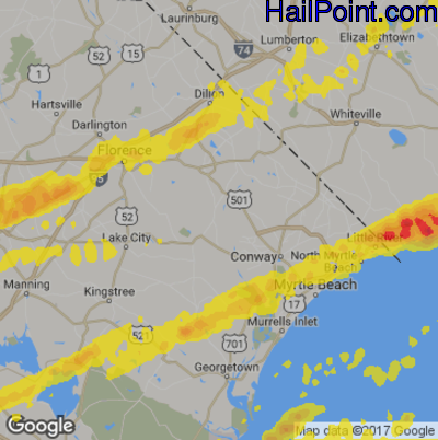 Hail Map for Myrtle Beach, SC Region on April 5, 2017