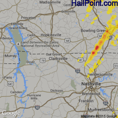Hail Map for Clarksville, TN Region on April 5, 2017