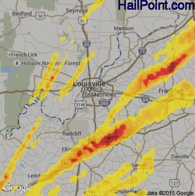 Hail Map for Louisville, KY Region on April 5, 2017