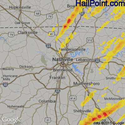 Hail Map for Nashville, TN Region on April 5, 2017