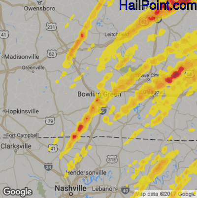 Hail Map for Bowling Green, KY Region on April 5, 2017