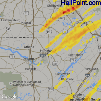 Hail Map for Huntsville, AL Region on April 5, 2017 