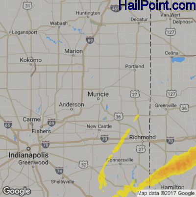 Hail Map for Muncie, IN Region on April 5, 2017 