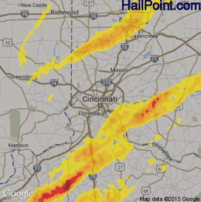 Hail Map for Cincinnati, OH Region on April 5, 2017 