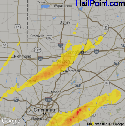 Hail Map for Dayton, OH Region on April 5, 2017