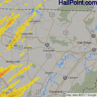 Hail Map for Crossville, TN Region on April 5, 2017