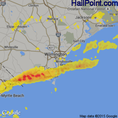 Hail Map for Wilmington, NC Region on April 5, 2017
