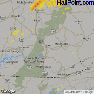 Hail Map for London, KY Region on April 6, 2017