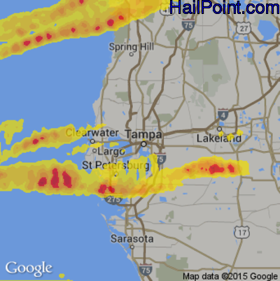 Hail Map for Tampa, FL Region on April 6, 2017