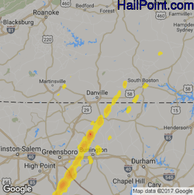 Hail Map for Danville, VA Region on April 6, 2017