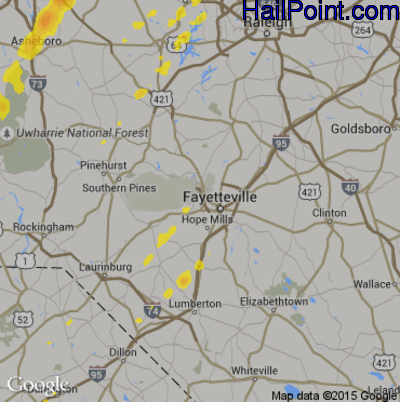 Hail Map for Fayetteville, NC Region on April 6, 2017