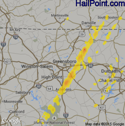 Hail Map for Greensboro, NC Region on April 6, 2017