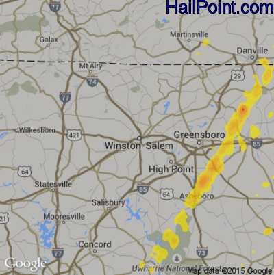 Hail Map for Winston-Salem, NC Region on April 6, 2017