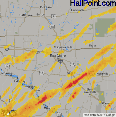 Hail Map for Eau Claire, WI Region on April 9, 2017 