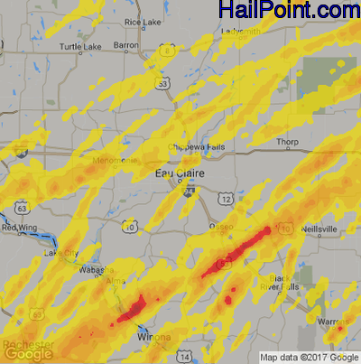 Hail Map for Eau Claire, WI Region on April 9, 2017