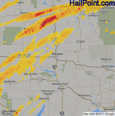 Hail Map for Wausau, WI Region on April 9, 2017