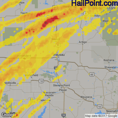 Hail Map for Wausau, WI Region on April 9, 2017