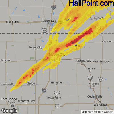 Hail Map for Mason City, IA Region on April 10, 2017 