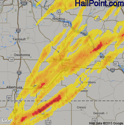 Hail Map for Rochester, MN Region on April 10, 2017 