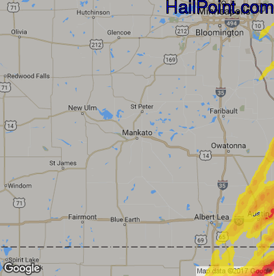 Hail Map for Mankato, MN Region on April 10, 2017