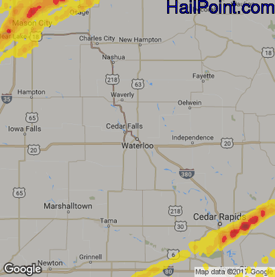 Hail Map for Waterloo, IA Region on April 10, 2017 