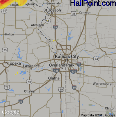 Hail Map for Kansas City, KS Region on April 10, 2017