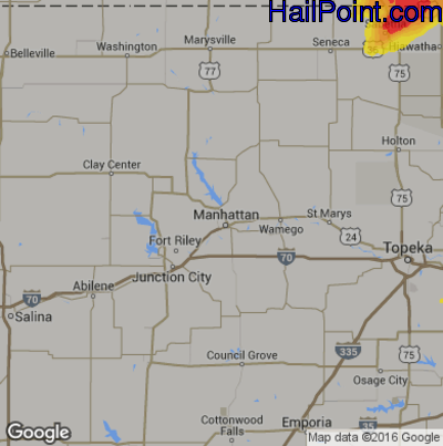 Hail Map for Mahhattan, KS Region on April 10, 2017 