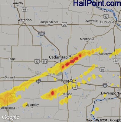 Hail Map for Cedar Rapids, IA Region on April 10, 2017