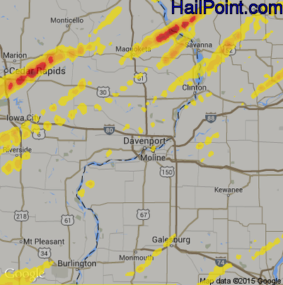 Hail Map for Davenport, IA Region on April 10, 2017