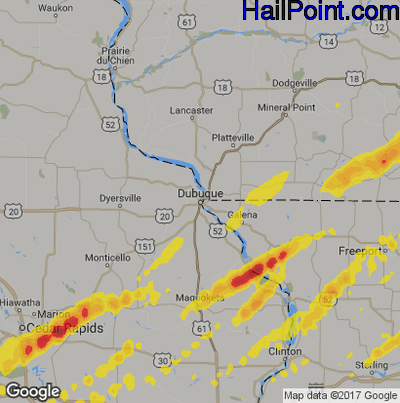 Hail Map for Dubuque, IA Region on April 10, 2017 