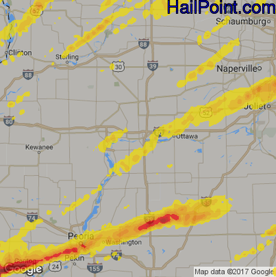 Hail Map for Peru, IL Region on April 10, 2017 