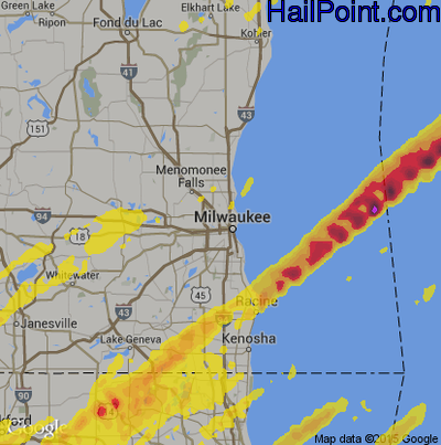 Hail Map for Milwaukee, WI Region on April 10, 2017