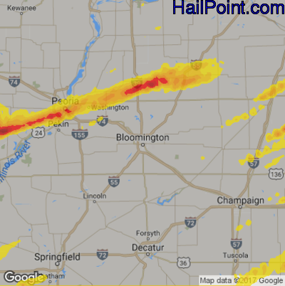 Hail Map for Bloomington, IL Region on April 10, 2017