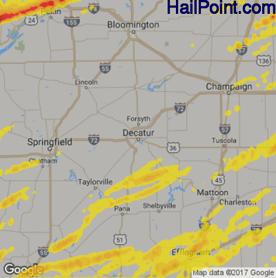 Hail Map for Decatur, IL Region on April 10, 2017
