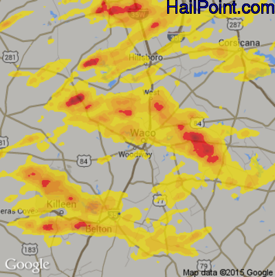 Hail Map for Waco, TX Region on April 10, 2017